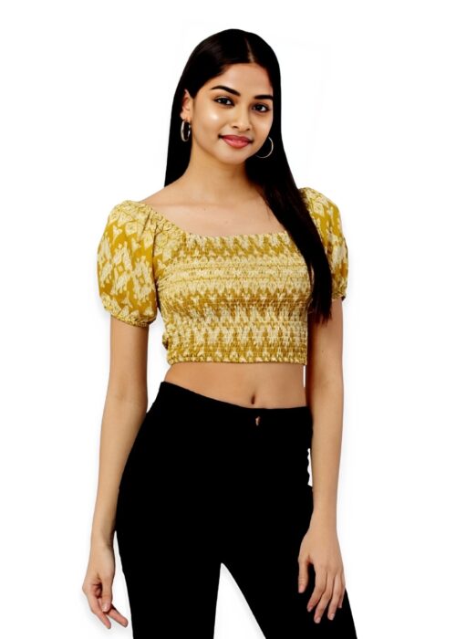 Mustard Smoke Work American Crepe Crop Top From Swadeshi Couture