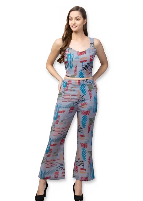 Grey Printed Georgette Cord Set Pajama From Swadeshi Couture