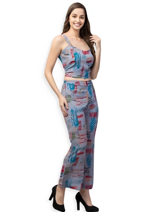 Grey Printed Georgette Cord Set Pajama From Swadeshi Couture - Image 2