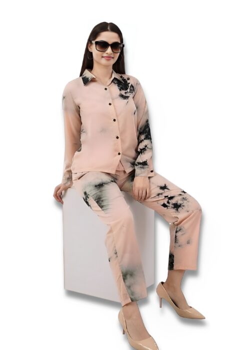 Peach Tie Dye Printed Imported Fabric Cord Set from Swadeshi Couture - Image 2