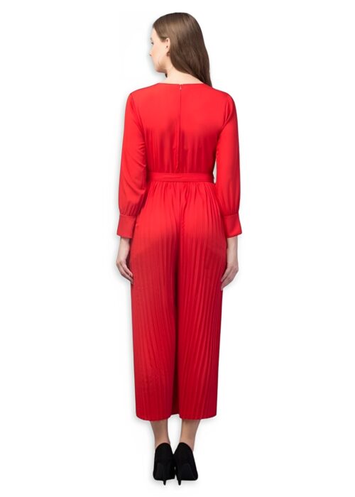 Red Pleating American Crepe Embellished Jumpsuit From Swadeshi Couture - Image 2