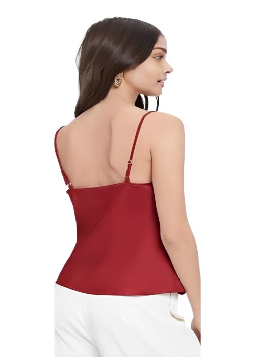 Red Satin Cown Neck Girls Top From Swadeshi Couture - Image 2