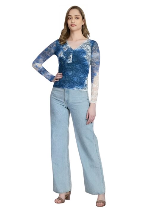 Blue Lace Fabric Girls Top From Swadeshi Couture