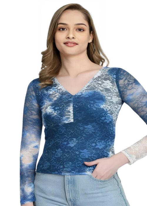 Blue Lace Fabric Girls Top From Swadeshi Couture - Image 2