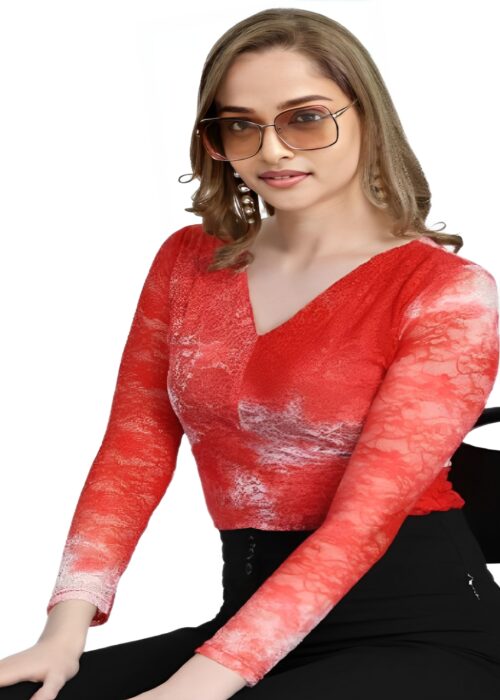 Red Lace Fabric Girls Top From Swadeshi Couture - Image 2