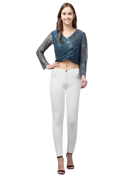 Blue Casual Embellished Shimmer Fabric Top From Swadeshi Couture - Image 2
