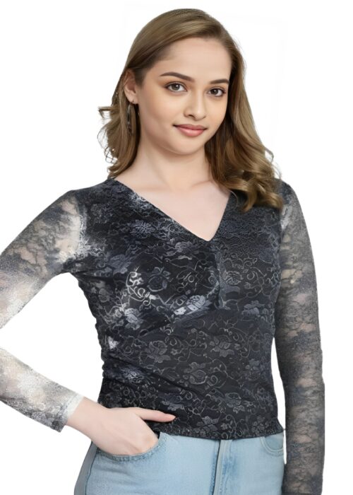 Black Lace Fabric Girls Top From Swadeshi Couture - Image 2