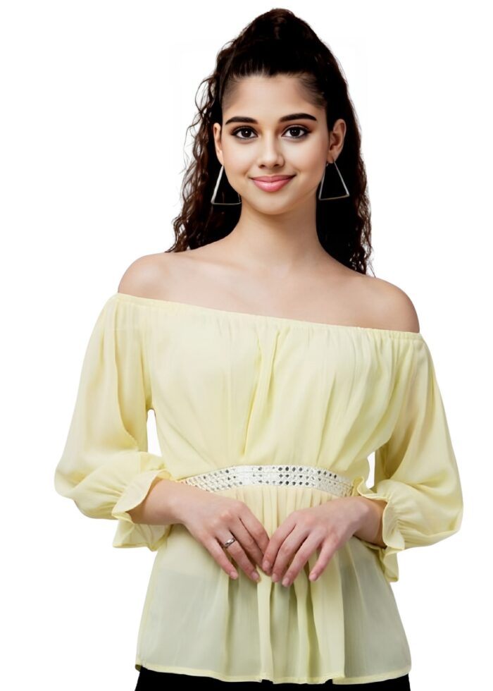Yellow Embroidered Chiffon Top From Swadeshi Couture