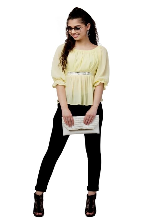 Yellow Embroidered Chiffon Top From Swadeshi Couture - Image 2