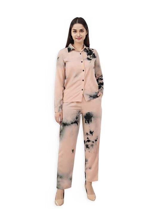 Peach Tie Dye Printed Imported Fabric Cord Set from Swadeshi Couture