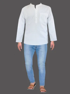 Khadi White Cotton Half Kurta